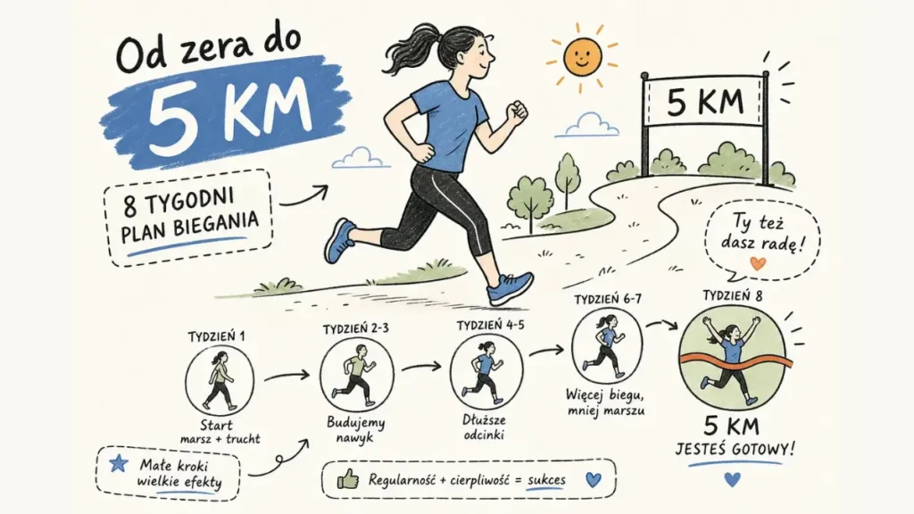 Biegacz podczas treningu – plan biegania dla początkujących prowadzący do 5 km w 8 tygodni.